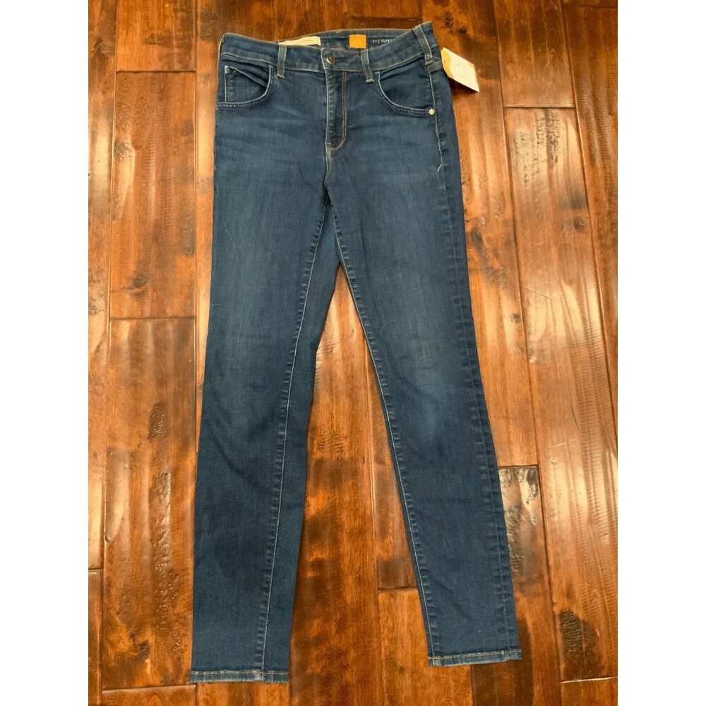 Pilcro Dark Wash Superscript Straight Skinny Blue Denim Jeans, Size 27